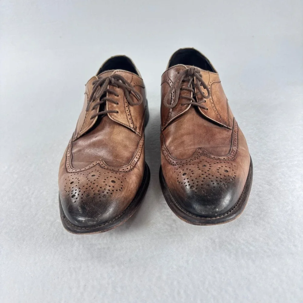 Johnston & Murphy Collection Mens 11 Ombré Brown Tan Leather Wingtip Derby ITALY
